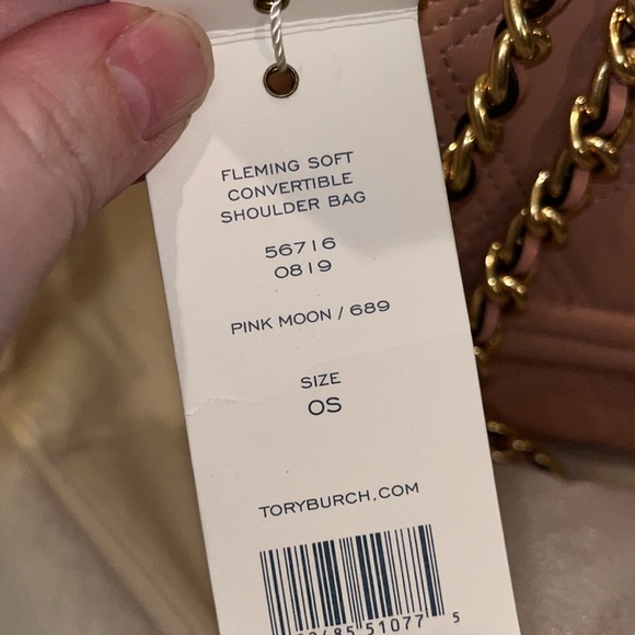 👛Tory Burch Fleming Soft Convertible Shoulder Bag: Pink Moon Leather/Chain👛 - Picture 11 of 17